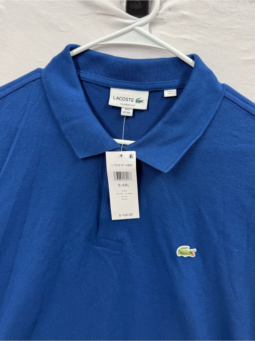 NEW $125 Lacoste Men Blue Long Sleeve Polo Shirt Classic Fit Croc Size 9/US 4XL
